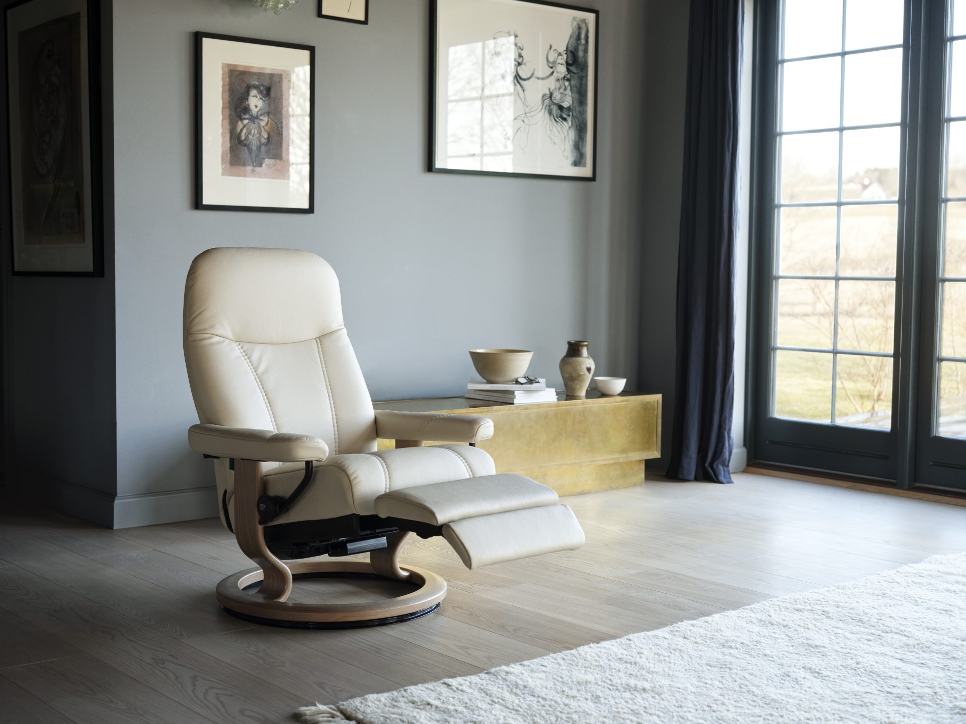 Stressless Consul M Power Bat Cream Oak 2