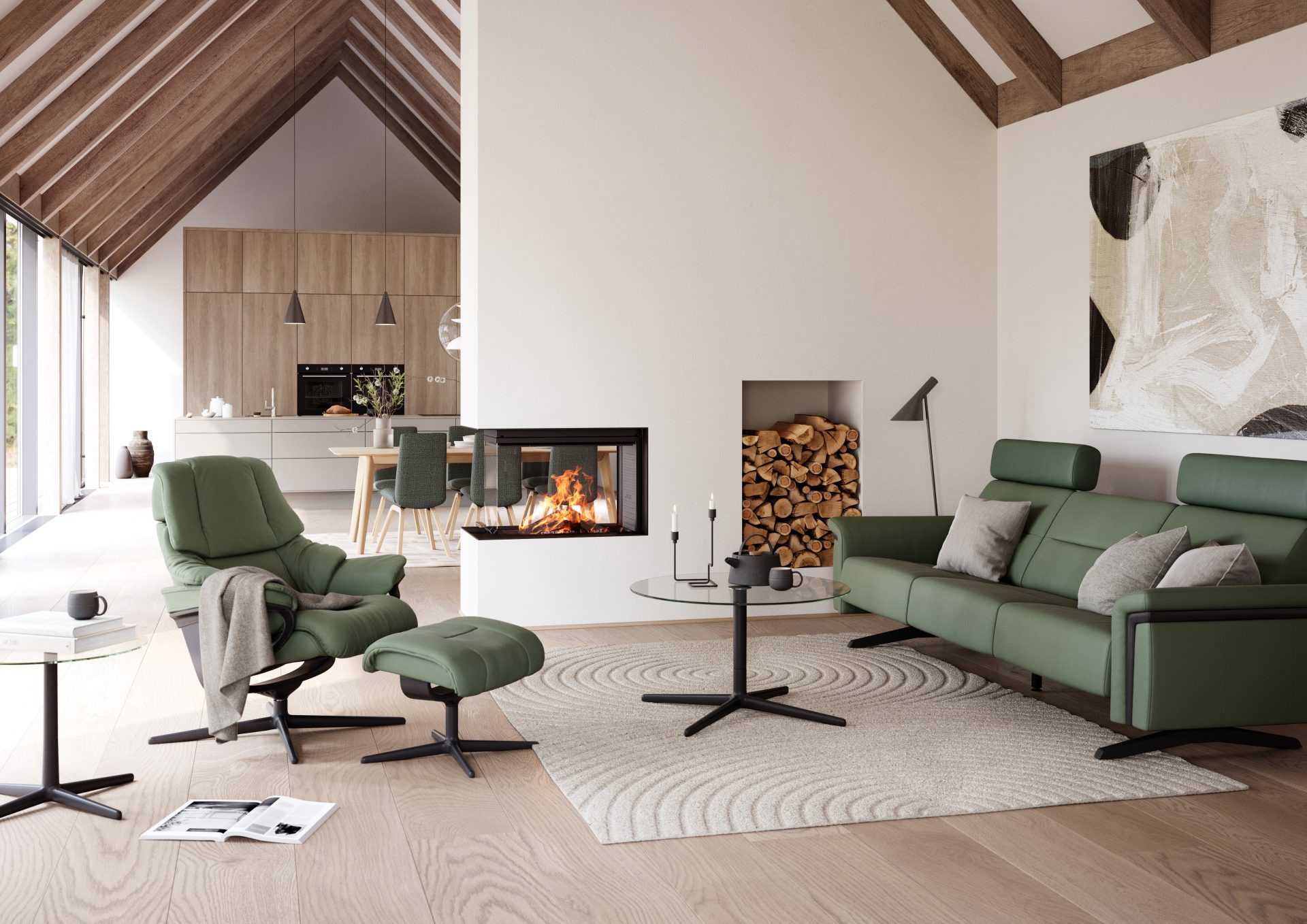 Stressless Reno Cross_Stella Wood_Batick Thyme Green_Black