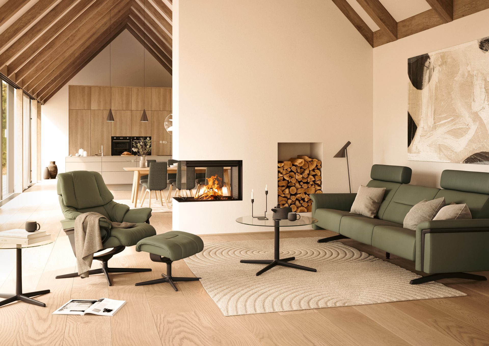 Stressless Reno Cross_Stella Wood_Batick Thyme Green_Black_GM