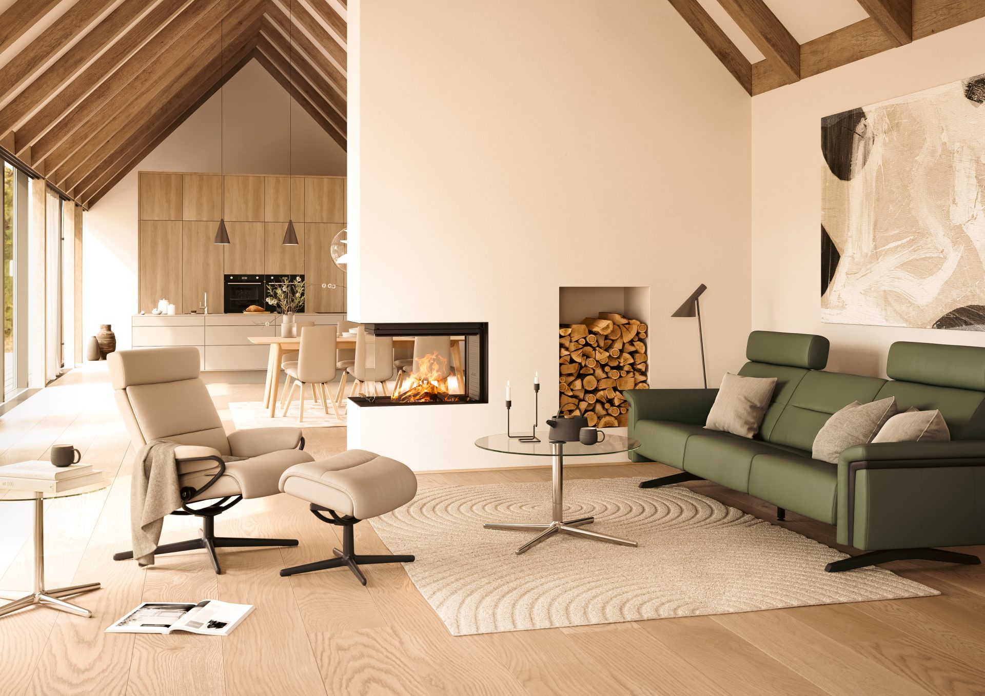 Stressless Tokyo AH Cross_Paloma Mushroom_Matte Black + Stressless Stella Wood_Paloma Sage Green_Black_GM